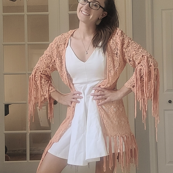 BKE Orange Floral Lace Boho Cover Up - Picture 2 of 13